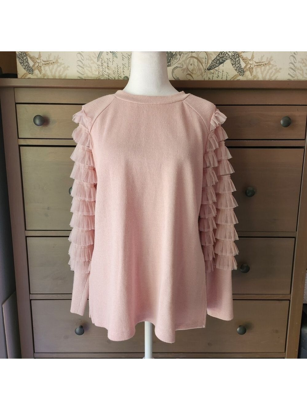 Chenault Pink Ruffle Sleeve Sweater